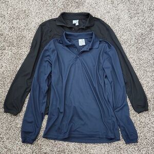 Set of Two Clique Spin Eco Performance Pique Long Sleeve Mens Polo (Small)